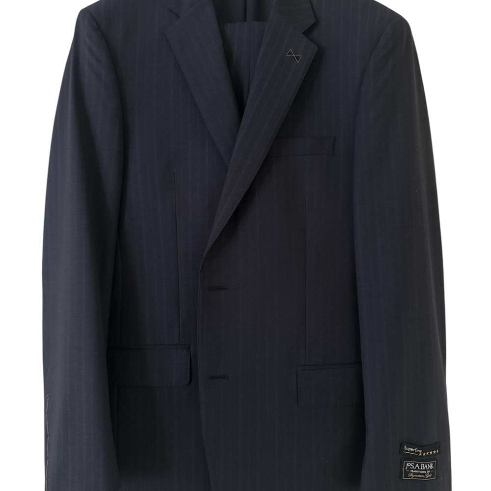 Jos A Bank Superfine Traditional Fit Signature Gold 100% Wool NAVY Suit 41L 35W